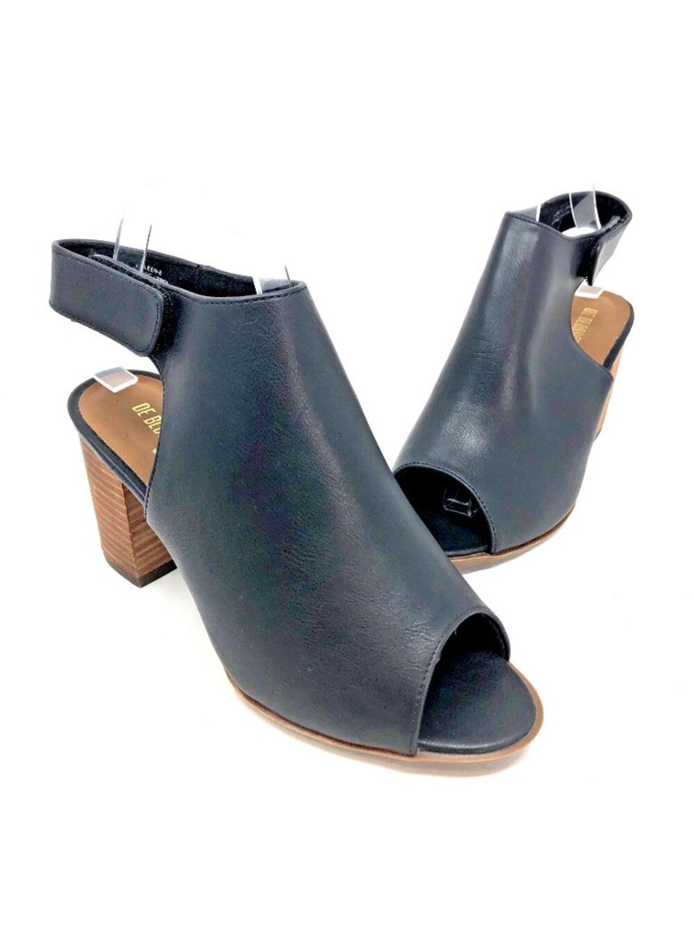 De Blossom Collection Shoes Womens 8.5 Ethleen 8 Black Faux Leather Block Heel